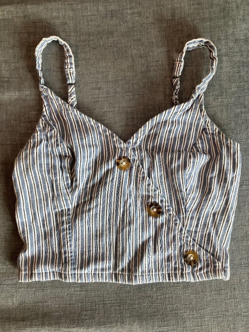 Hollister Womens S Blue White Striped Crop Cami Smocked Back Button Y2K Coastal